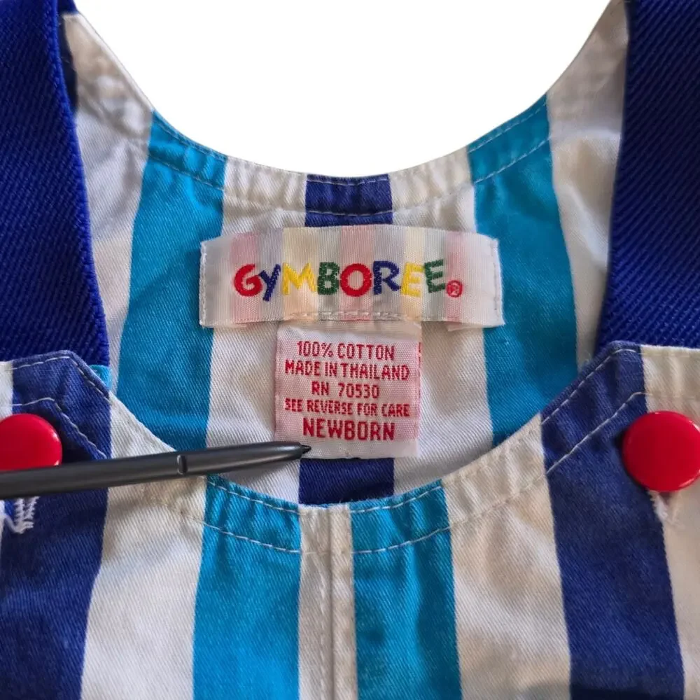 vintage gymboree rainbow tag bubble romper fish blue white stripes Newborn